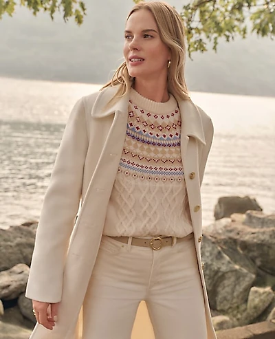 Ann Taylor Petite Weekend Fair Isle Cable Sweater Peaceful Periwinkle Women's