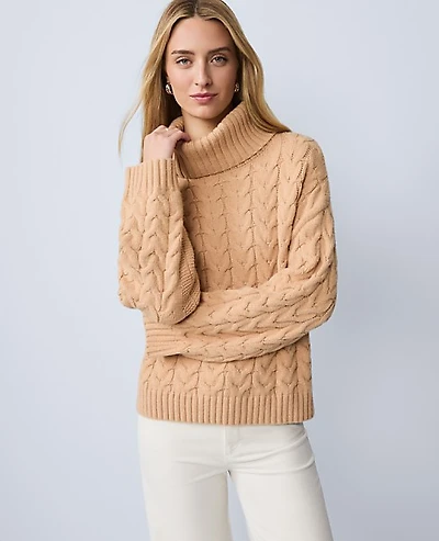 Ann Taylor Petite Weekend Cable Turtleneck Sweater Women's