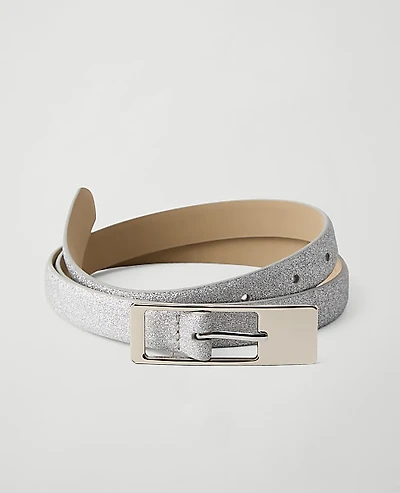 Ann Taylor Glitter Rectangle Buckle Belt Size XS Silvertone Women's