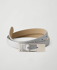Ann Taylor Glitter Rectangle Buckle Belt Size XS Silvertone Women's