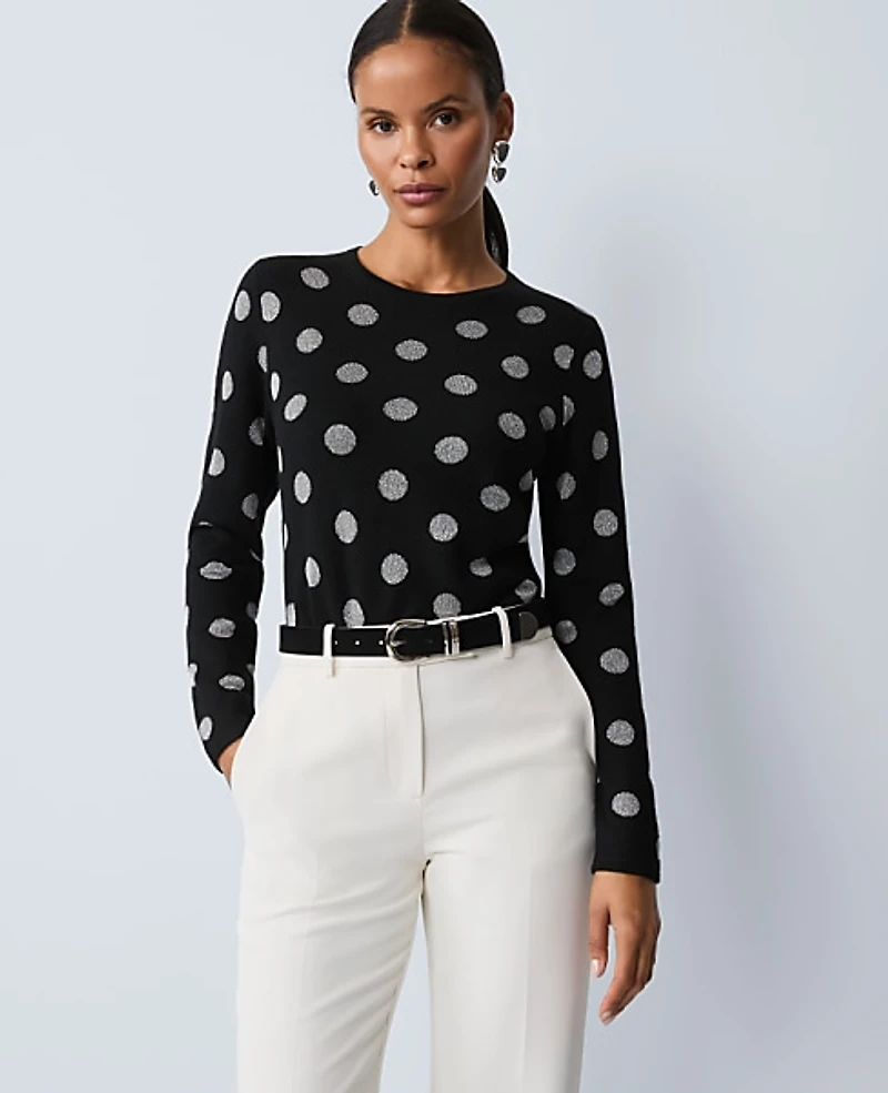 Ann Taylor Petite Dotted Essential Crew Neck Sweater Black Women's