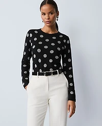 Ann Taylor Petite Dotted Essential Crew Neck Sweater Black Women's