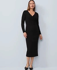 Ann Taylor Petite Wrap Effect Sweater Sheath Dress Black Women's