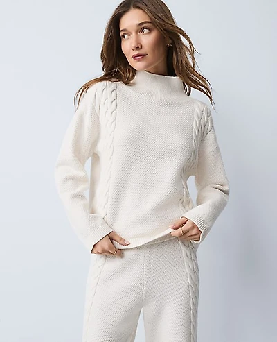 Ann Taylor Petite Weekend Collection Mixed Cable Sweater Size Small Winter White Women's