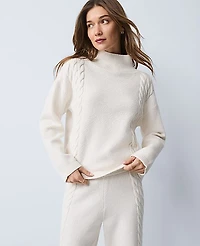 Ann Taylor Petite Weekend Collection Mixed Cable Sweater Size Small Winter White Women's