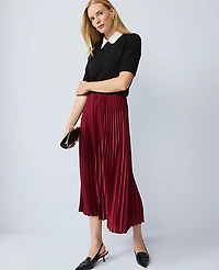 Ann Taylor Satin Pleated Midi Skirt Cherry Pie Women's