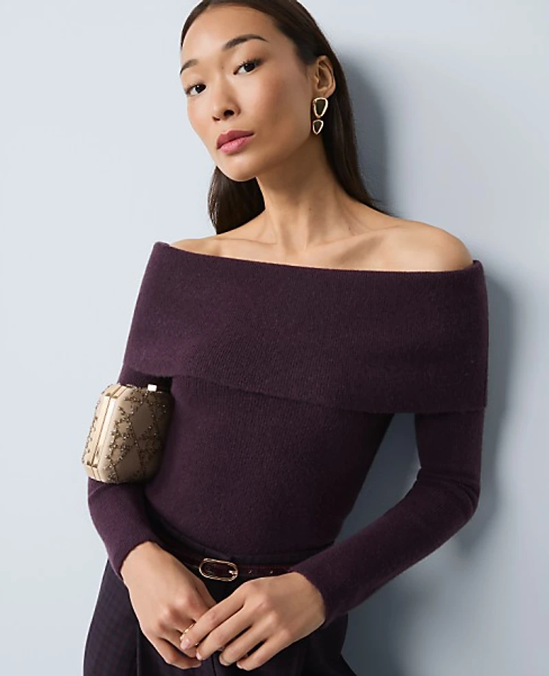 Ann Taylor Ribbed Off-The-Shoulder Sweater Women's