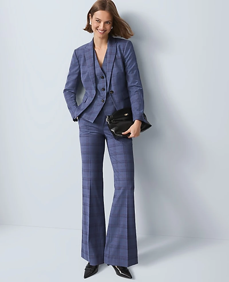 Ann Taylor The Petite Flare Trouser Plaid Blue Multi Women's