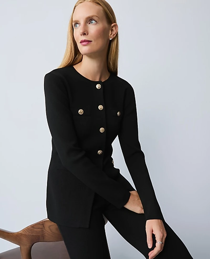 Ann Taylor Petite Crew Neck Cardigan Size 2XS Black Women's