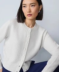 Ann Taylor Petite Shimmer Crew Neck Cardigan Winter White Women's