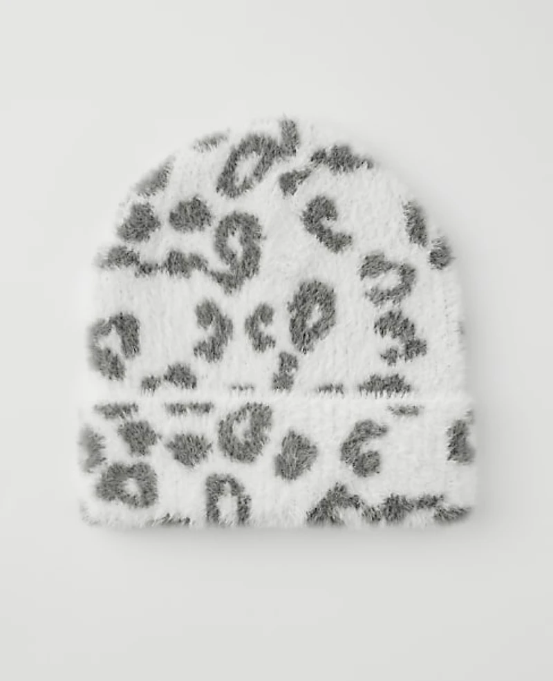 Ann Taylor Leopard Print Hat Winter White Women's