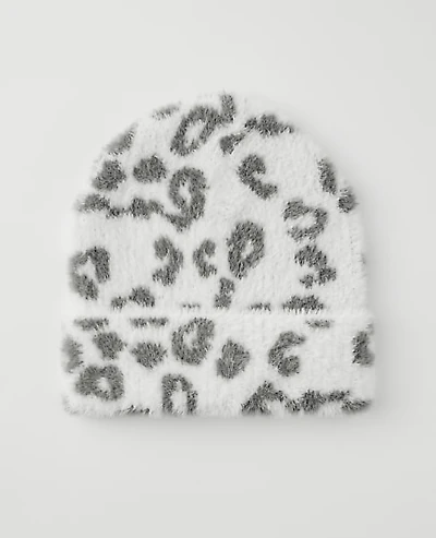 Ann Taylor Leopard Print Hat Winter White Women's