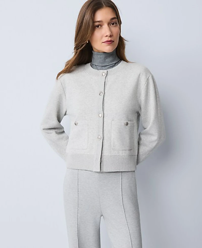 Ann Taylor Weekend Patch Pocket Jacket Medium Light Heather Grey Women's