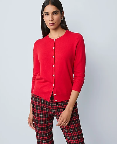 Ann Taylor Petite Embellished Ann Cardigan Size XS Iconic Red Women's