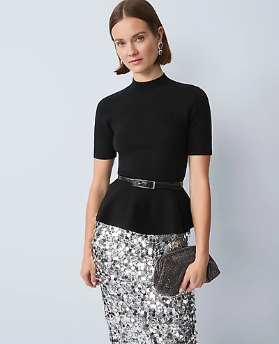 Ann Taylor Mock Neck Peplum Top Size XS Black Women's