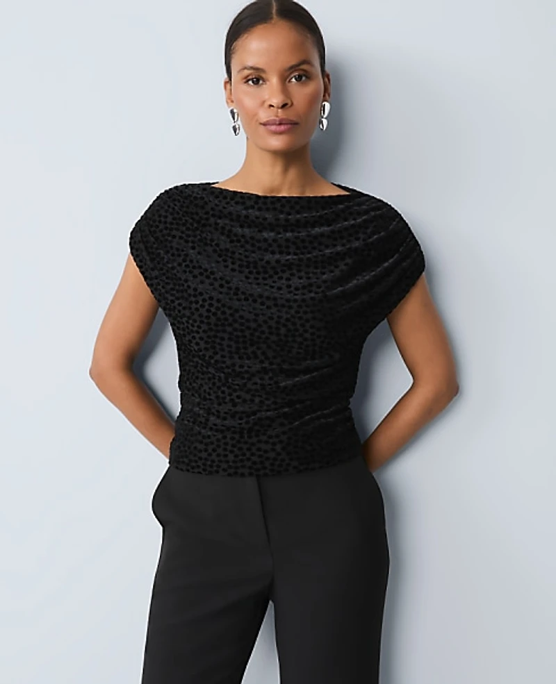 Ann Taylor Petite Velvet Dot Draped Shell Top Black Women's