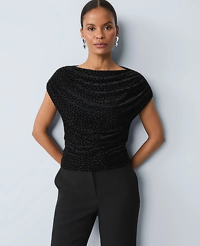 Ann Taylor Petite Velvet Dot Draped Shell Top Black Women's