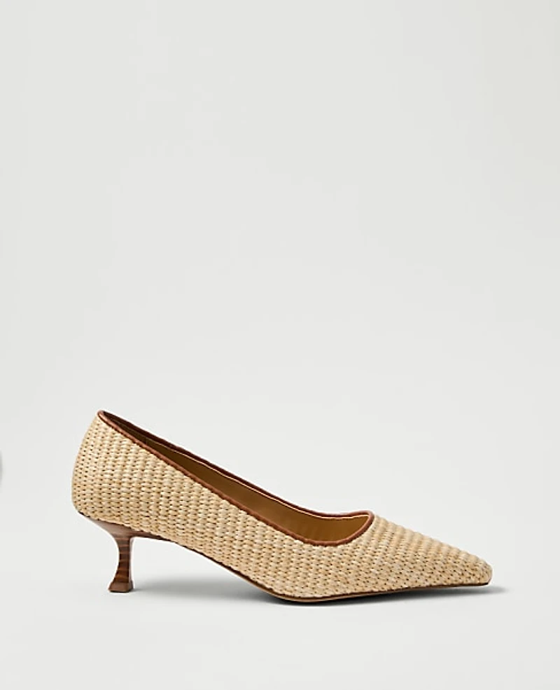 Ann Taylor Straw Nip Toe Kitten Heel Pump Natural Tan Women's