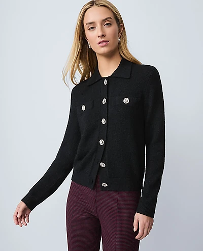 Ann Taylor Petite Embellished Collared Cardigan Women's