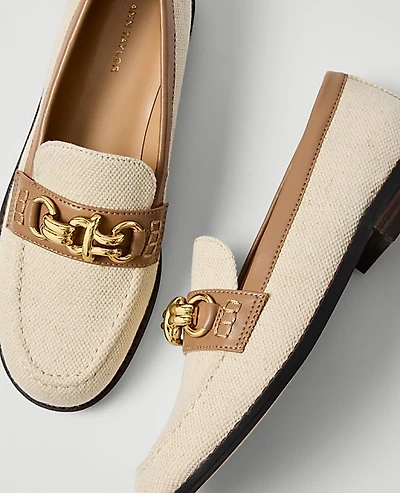 Ann Taylor Hardware Embellished Loafer Size 8 Natural Oat Women's