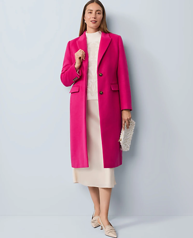 Ann Taylor Petite Chesterfield Coat Electric Pink Women's