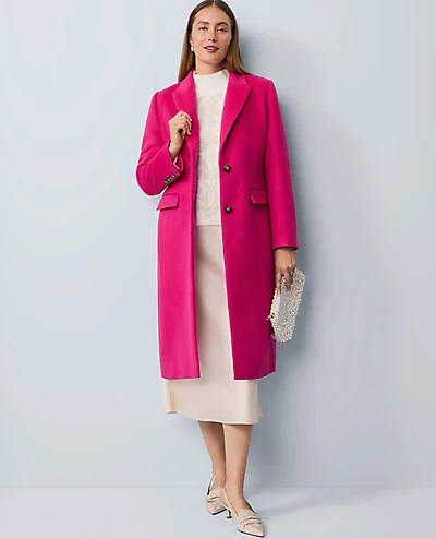Ann Taylor Petite Chesterfield Coat Size XS Electric Pink Women's