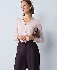 Ann Taylor Mixed Media Pleat Front Top Size Large Faint Lilac Women's