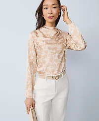 Ann Taylor Floral Asymmetric Satin Top Size XL Cafe Au Lait Women's