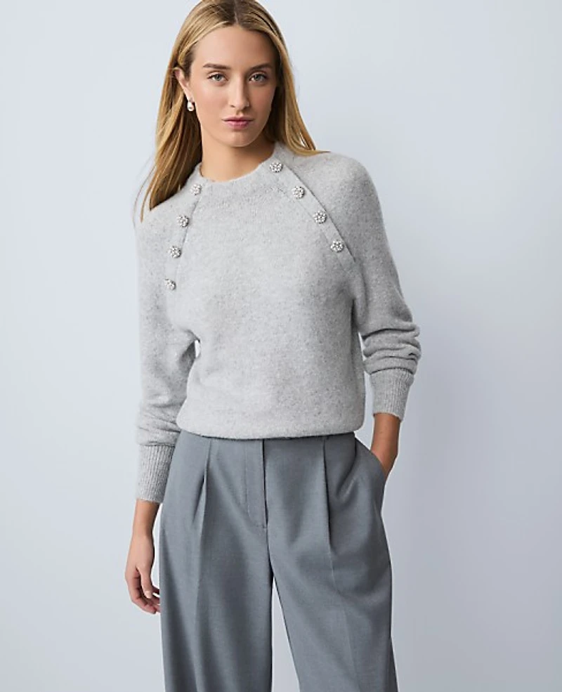 Ann Taylor Petite Embellished Mock Neck Sweater Women's