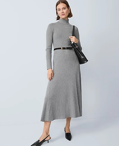 Ann Taylor Petite Ribbed Turtleneck Sweater Dress Medium Heather Grey Women's