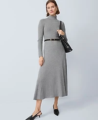 Ann Taylor Petite Ribbed Turtleneck Sweater Dress Medium Heather Grey Women's