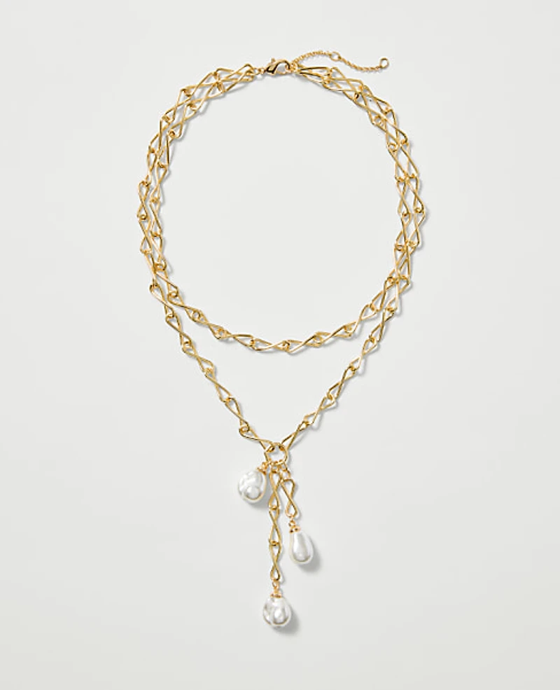 Ann Taylor Triple Pearl Lariat Necklace Ivory Women's