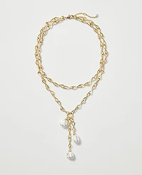Ann Taylor Triple Pearl Lariat Necklace Ivory Women's