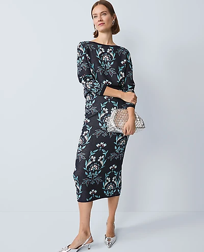 Ann Taylor Petite Floral Jacquard Sweater Skirt Night Sky Women's