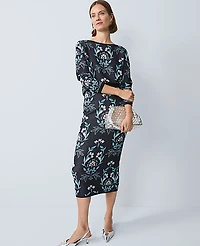 Ann Taylor Petite Floral Jacquard Sweater Skirt Night Sky Women's