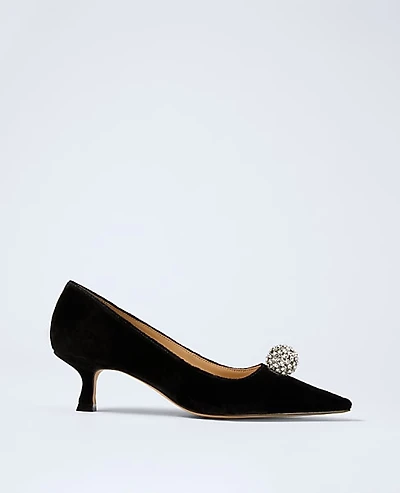 Ann Taylor Velvet Embellished Kitten Heel Pump 7 Black Women's
