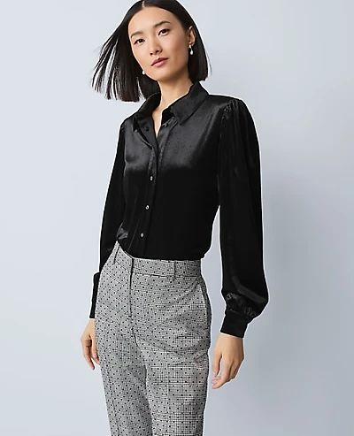 Ann Taylor Petite Velvet Button Down Shirt Women's