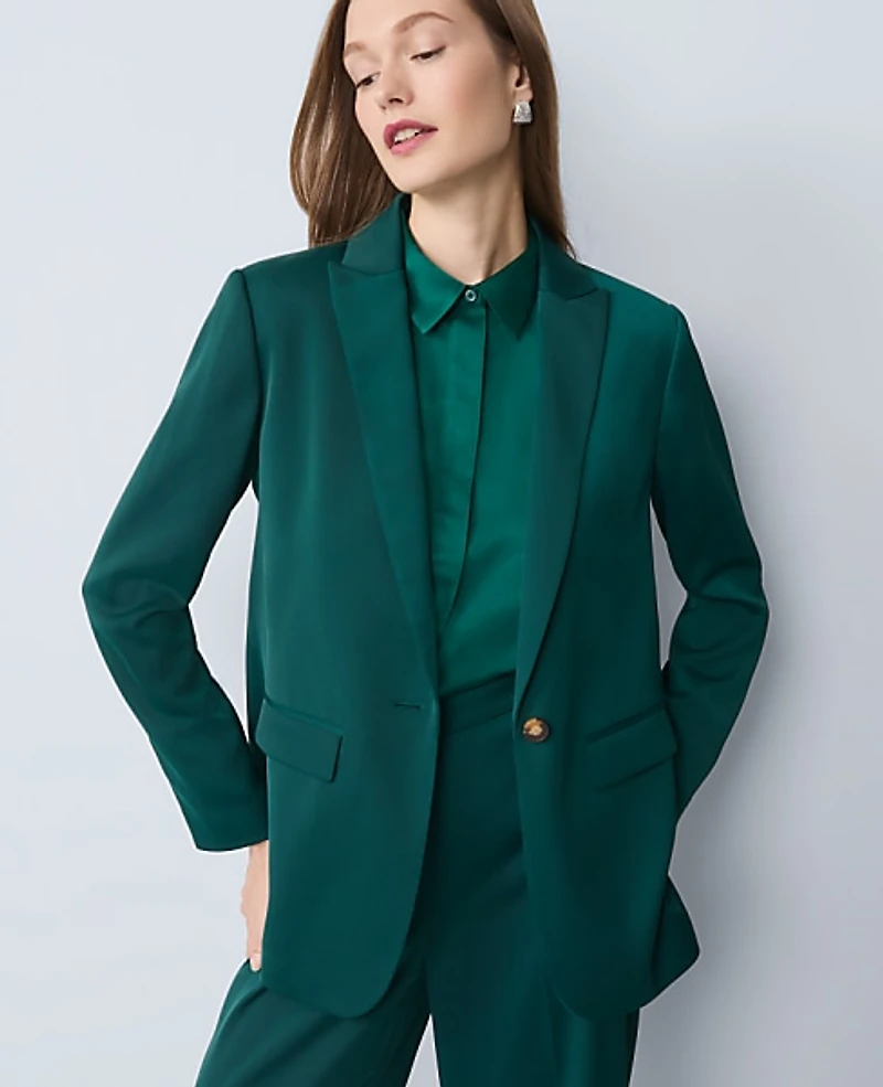 Ann Taylor The Fitted Long Blazer Satin Rainforest Women's