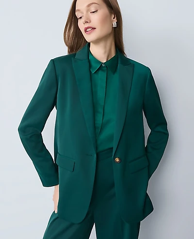 Ann Taylor The Fitted Long Blazer in Satin Size 0 Rainforest Women's