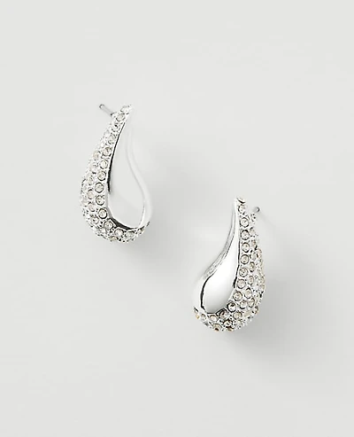 Ann Taylor Pave Teardrop Stud Earrings Silvertone Women's