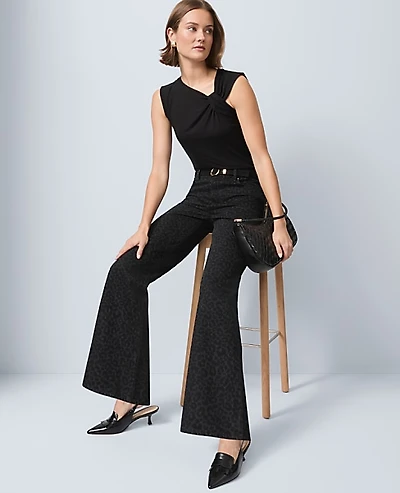 Ann Taylor The Petite Wide-Leg Jean Animal Print Black Women's