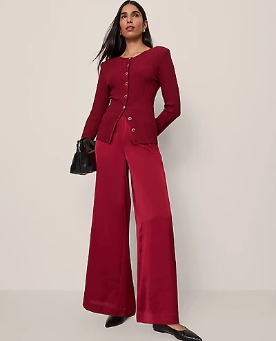 Ann Taylor The Petite Easy Palazzo Pant Satin Cherry Pie Women's