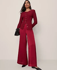 Ann Taylor The Petite Easy Palazzo Pant Satin Cherry Pie Women's