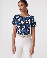 Ann Taylor Paisley Crew Neck T-Shirt Night Sky Women's
