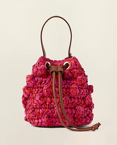 Ann Taylor Straw Drawstring Crossbody Bougainvillea Women's