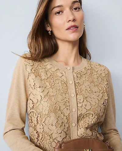 Ann Taylor Lace Cardigan Camel Melange Women's