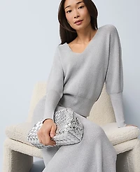 Ann Taylor Petite Metallic Ribbed Sweater Medium Light Heather Grey Women's