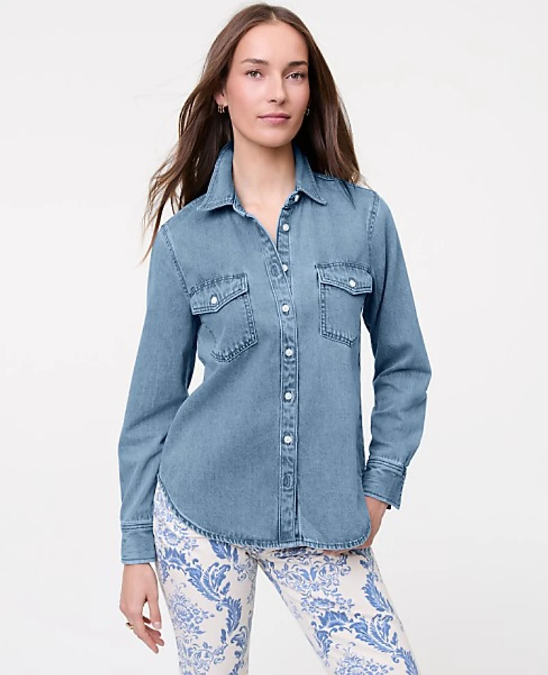 Ann Taylor Weekend Denim Pocket Shirt Twilight Wash Women's
