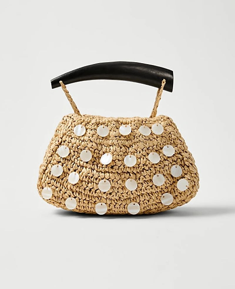 Ann Taylor Pearl Embellished Raffia Clutch Handbag Natural Women's