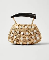 Ann Taylor Pearl Embellished Raffia Clutch Handbag Natural Women's